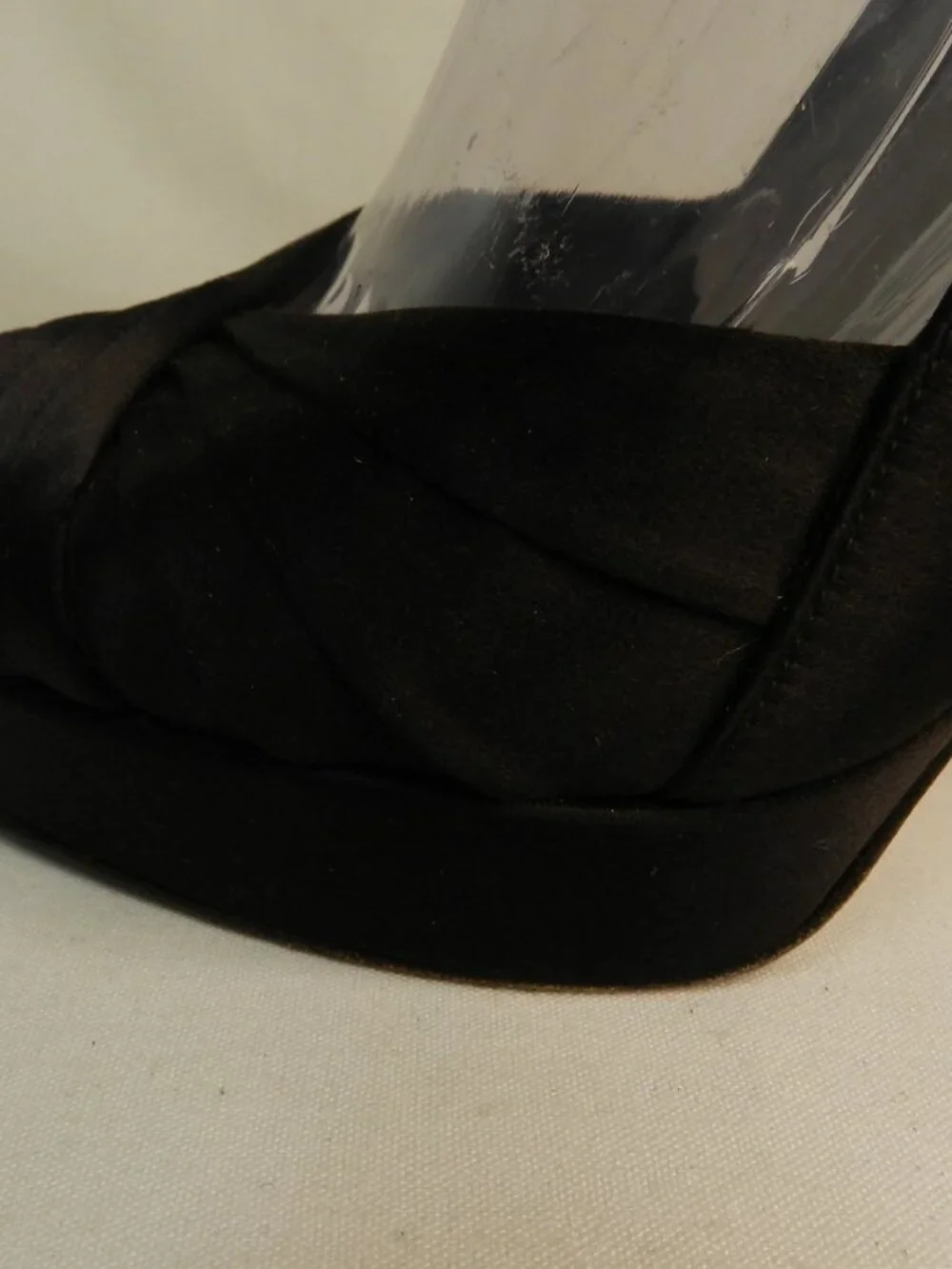 Stuart Weitzman Satin Leather Crystal Buckle black slingback peep toe heels 9.5